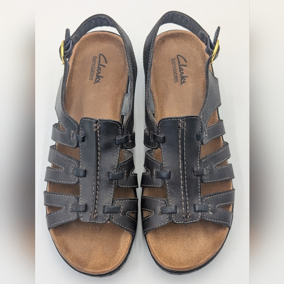 Clarks Collection Women Size 9M Black Leather Multi Strap Soft Cushion Sandals - Picture 11 of 17